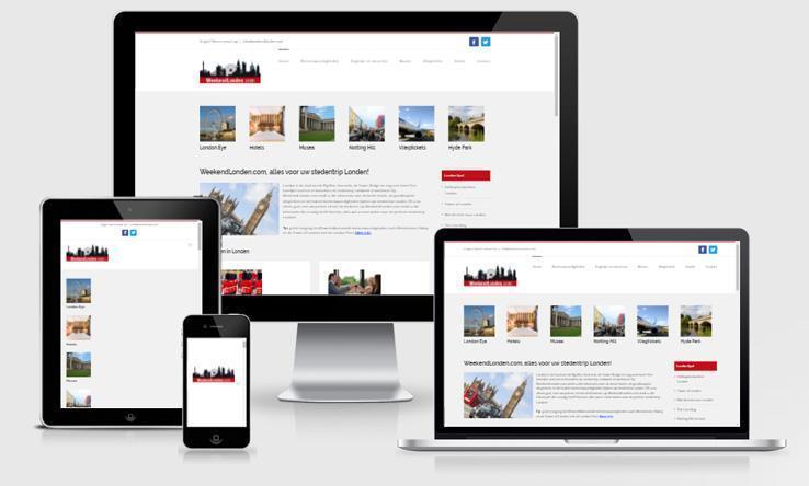 Website weekendlonden.com weergegeven op verschillende devices.