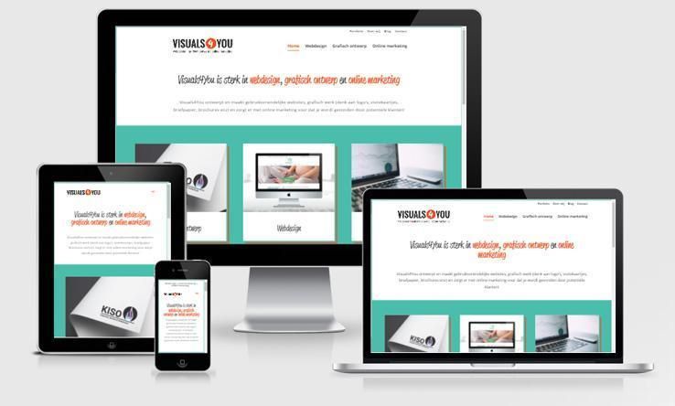 Website visuals4you.nl weergegeven op verschillende devices.